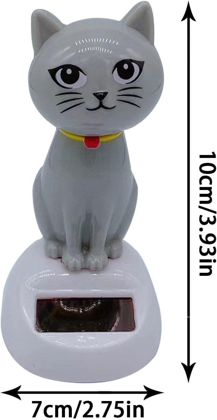 Gray Solar Powered Dancing Cat Doll Figure – Swinging 4 inches tall,