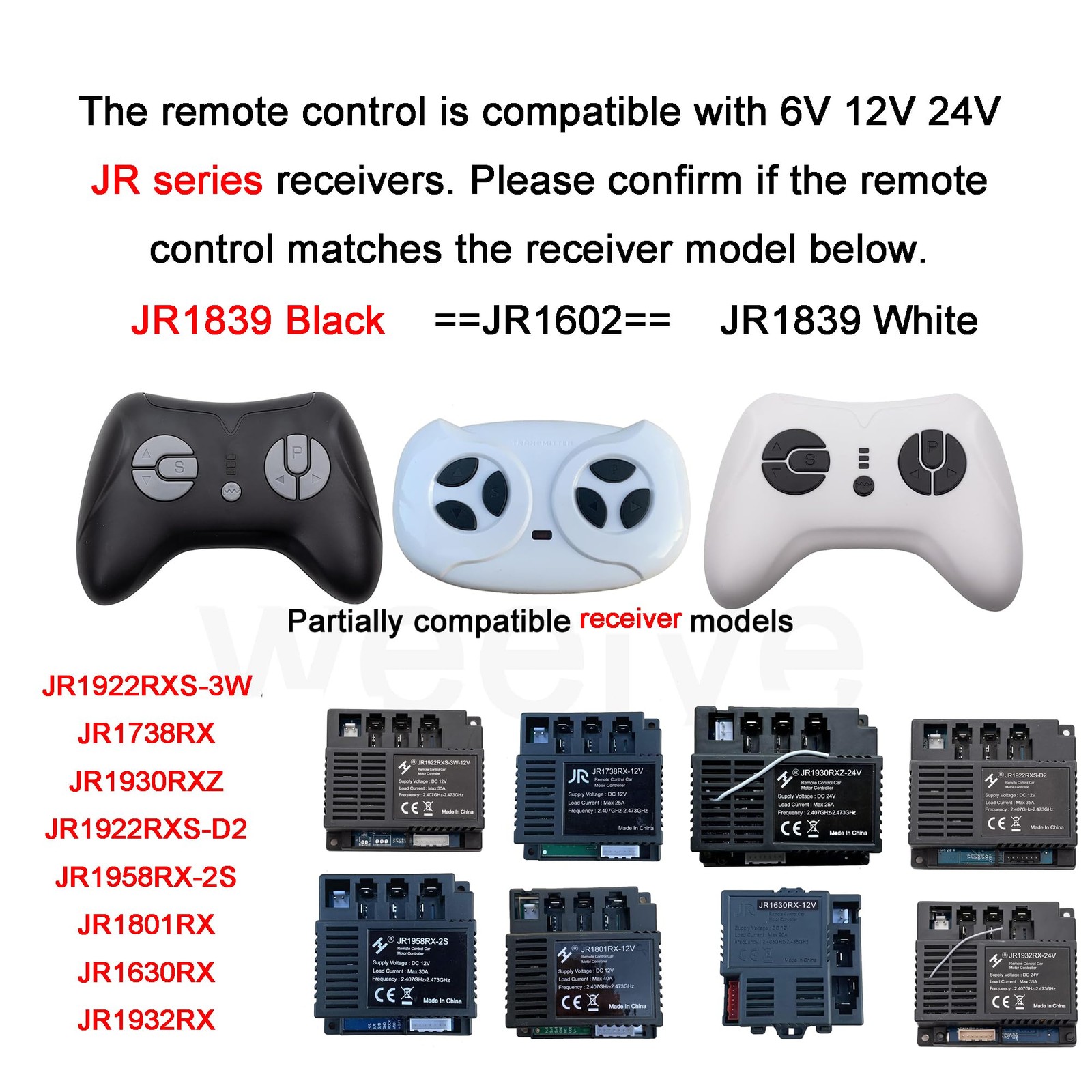 JR1839 Black Kids Powered Ride on car 2.4G Bluetooth Remote Control Accessories
