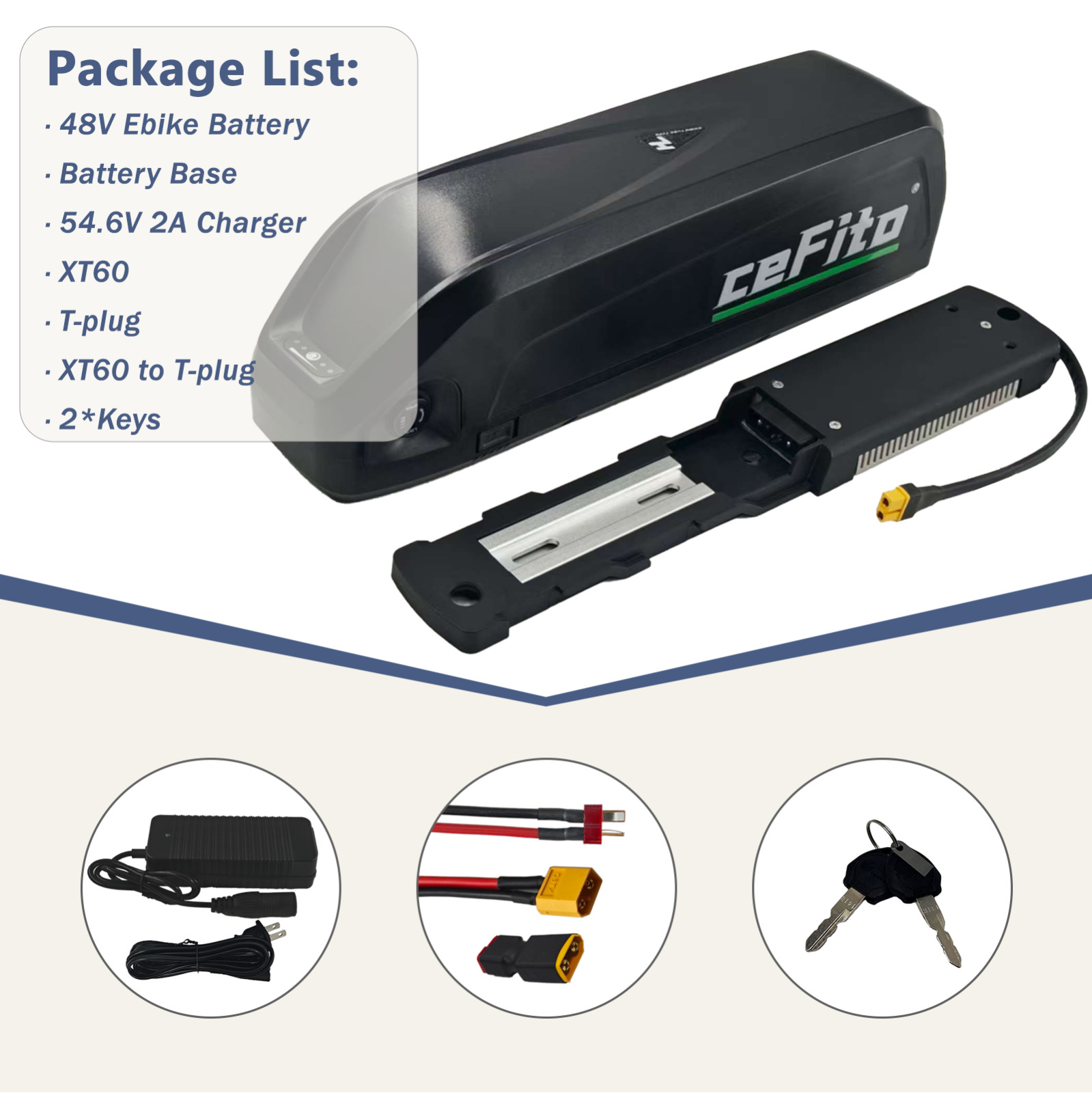 48V 10Ah 16Ah 20Ah Lithium EbikeBattery Pack for 0-1500W Electric Bicycle Motors
