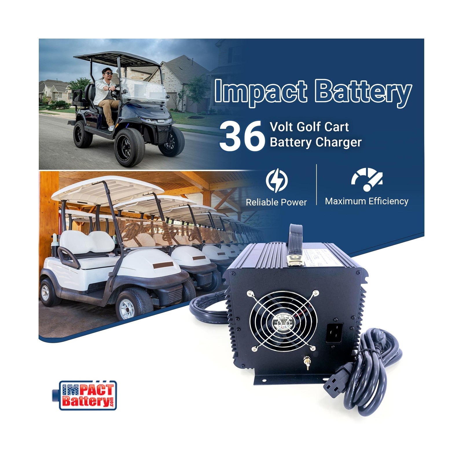 36 Volt Golf Cart Battery Charger with 2-Pin Crowfoot Connector for Yamaha, C…