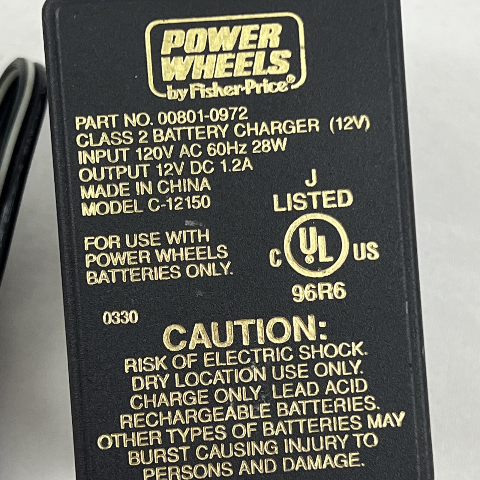 Original Fisher Price 00801-0972 Power Wheels 12V Battery Charger C-12150