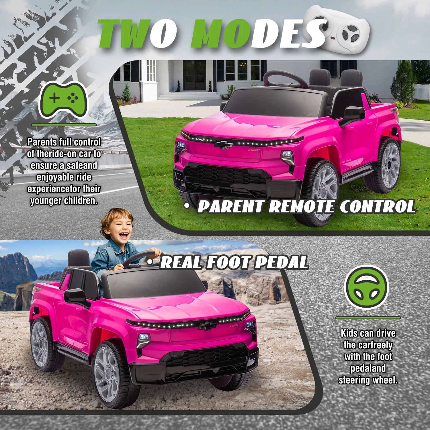 12V Kids Ride on Car 6-Wheel Electric Truck Toy with Remote Control for Kids 3-5