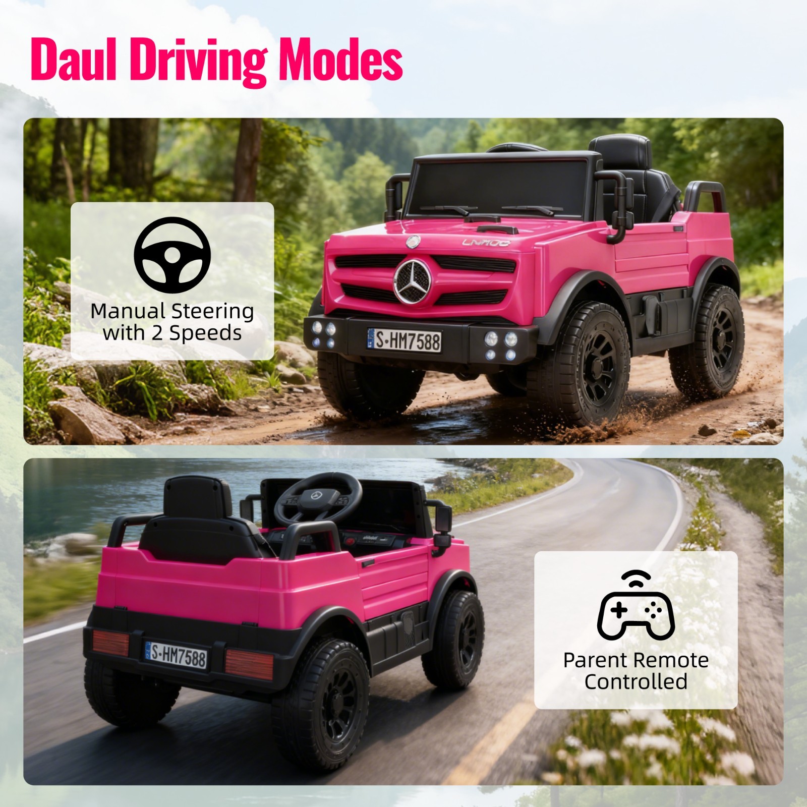 Pink Kids 12V Ride on Toy Licensed Mercedes Electric Car w/4*Suspension MP3 LED