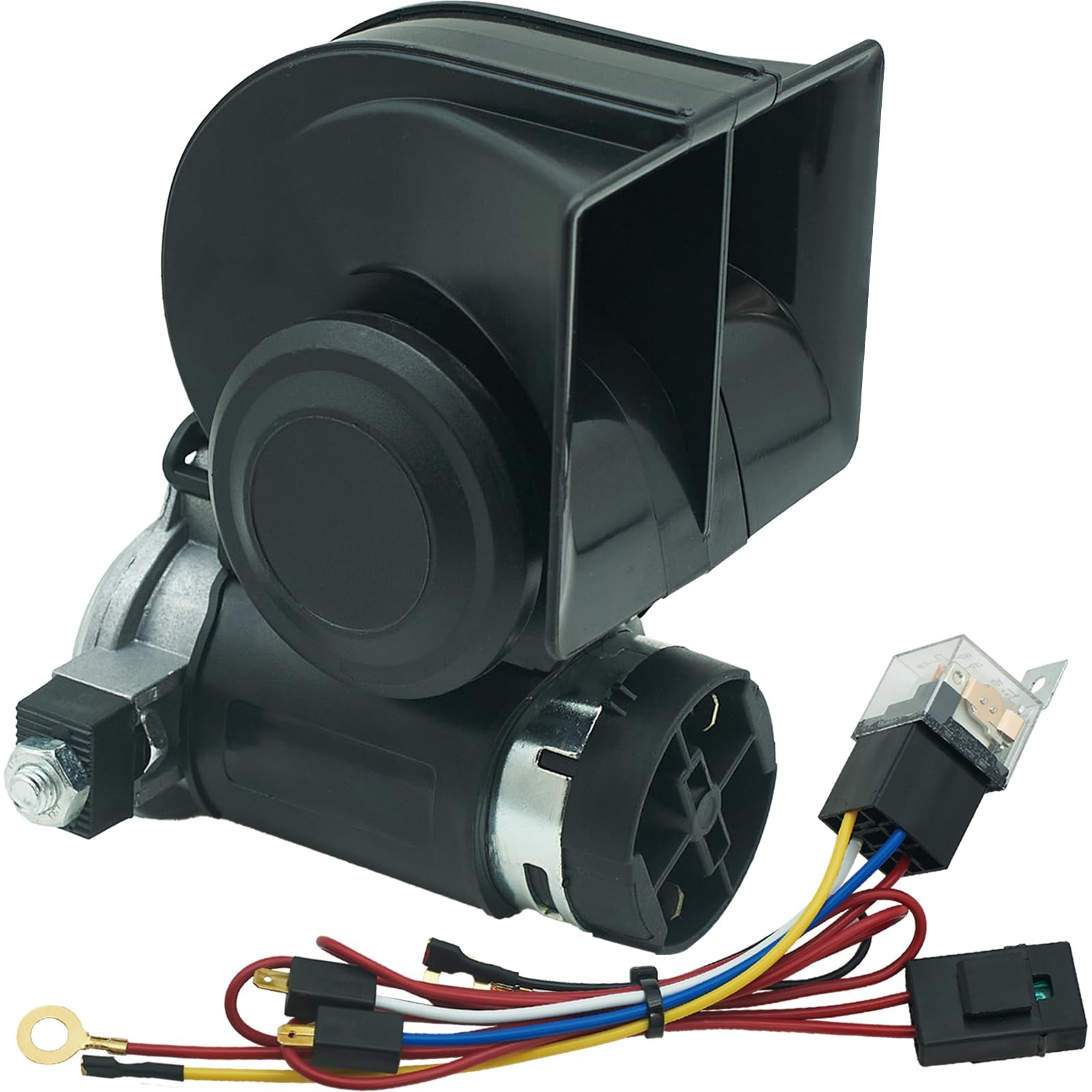 12V Black Twin Tone Air Horn, Compressor, Relay, Super Loud, Truck, Car, Moto