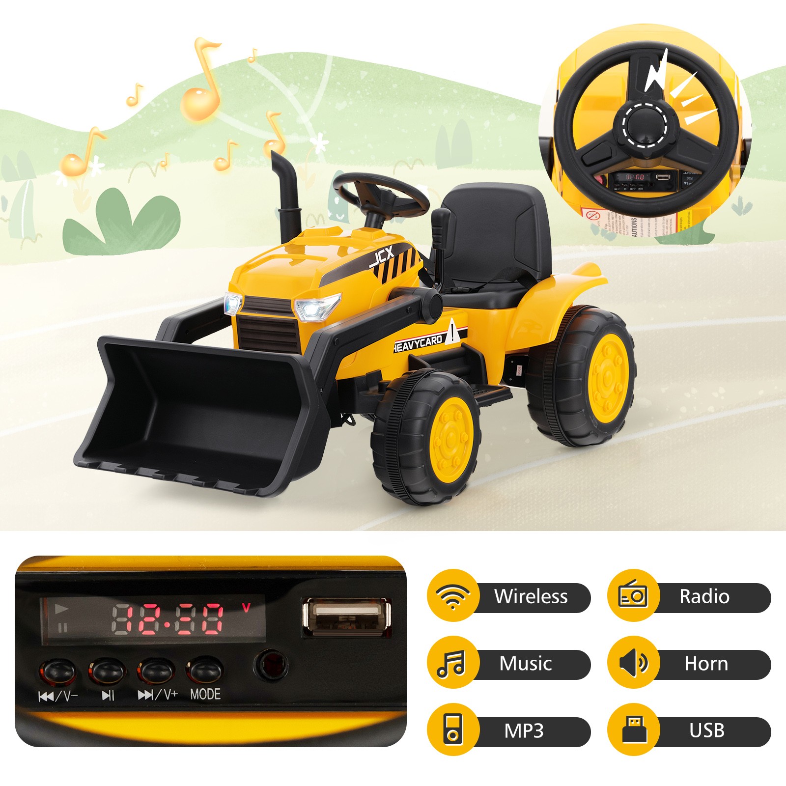 12V Kids Ride On Excavator Digger Electric Bulldozer Tractor RC w/ Light & Music