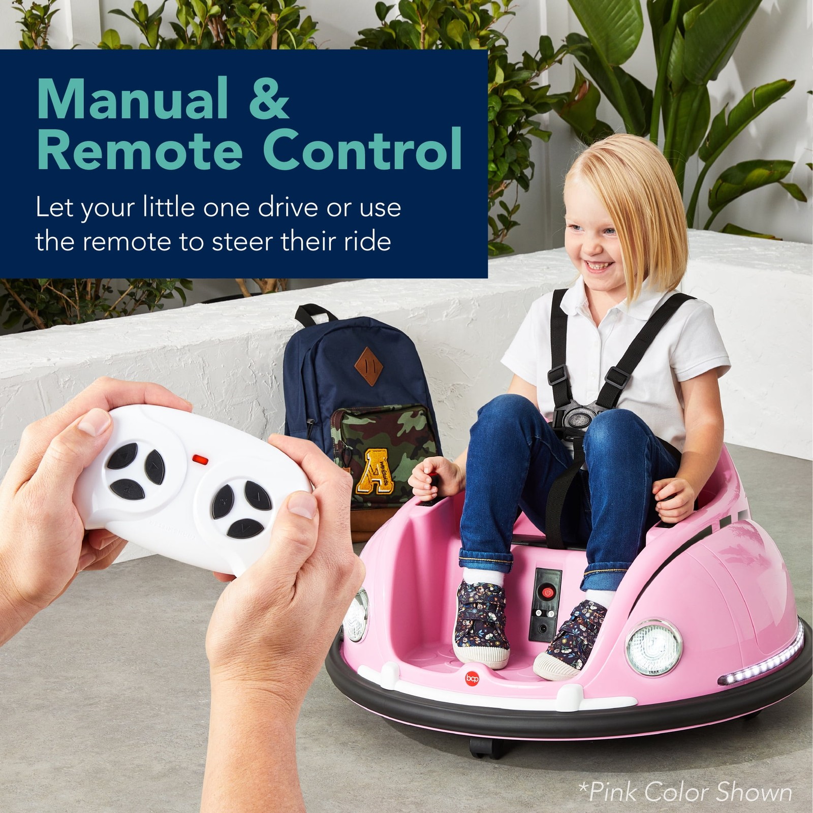Yellow 6V Kids Ride On Bumper Car Remote 360 Spin Harness Lights