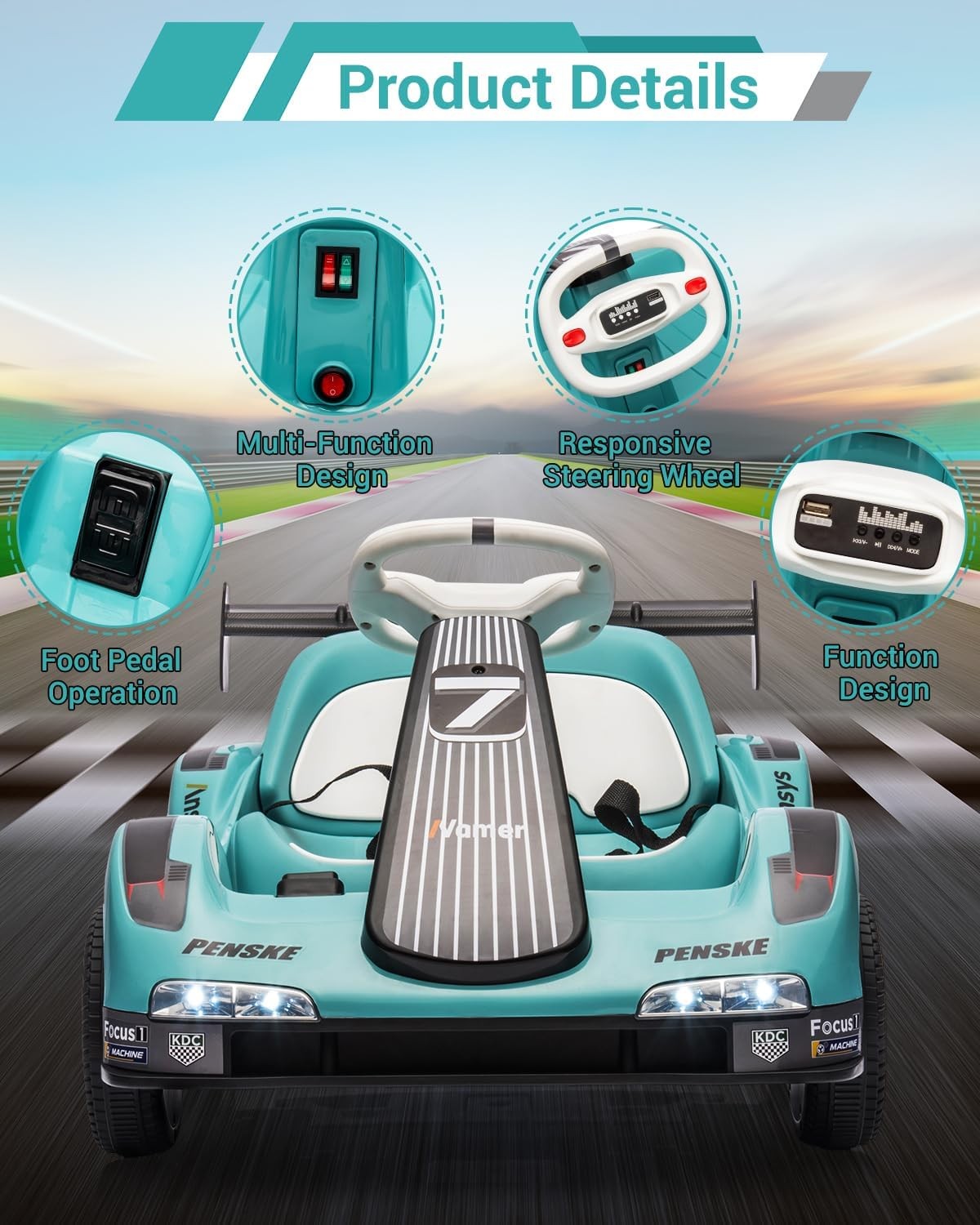 6v Electric Racer Go Kart for Kids 2.4g Remote Control 3 to 7 years