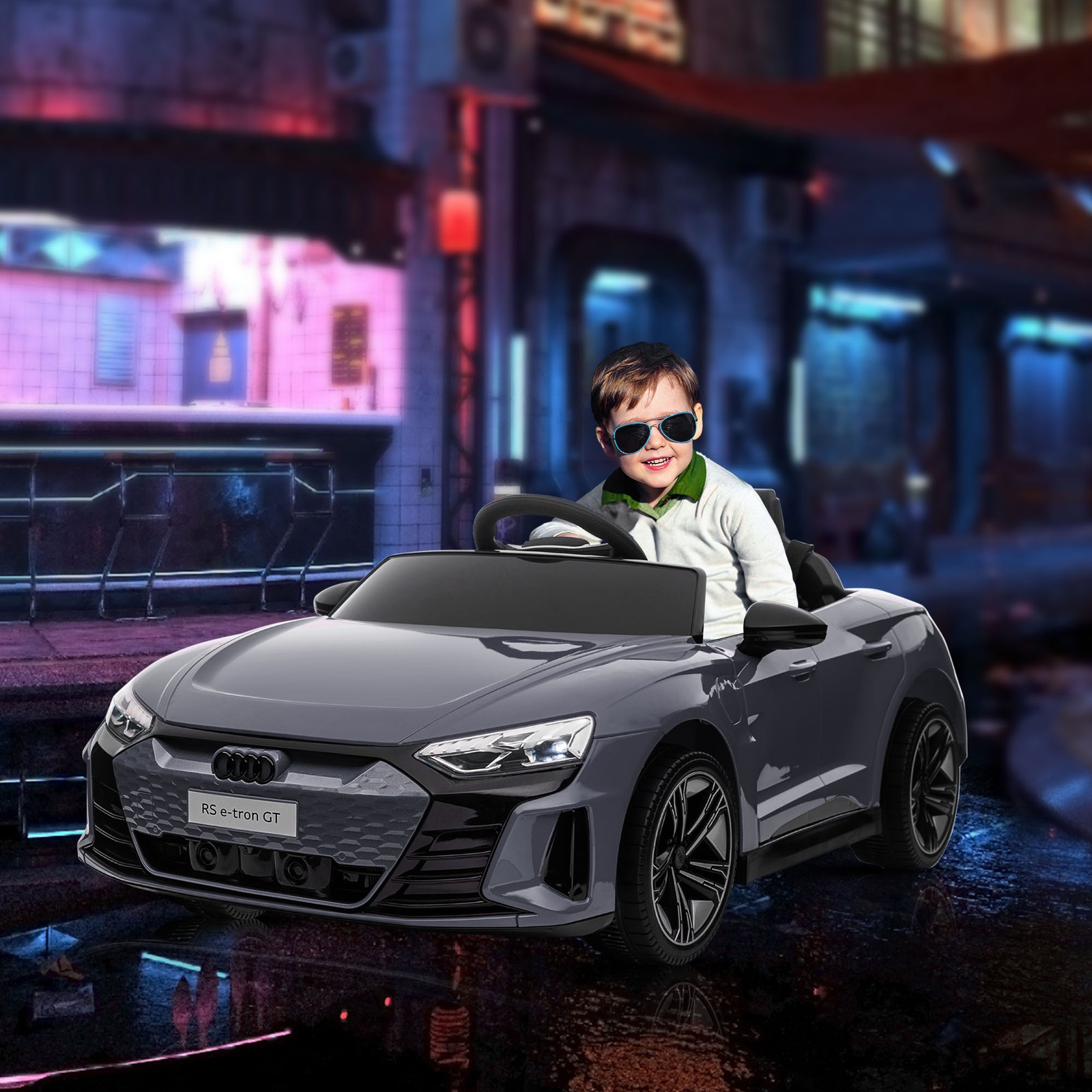 12V Kids Electric Ride On Car, Licensed Audi with Remote, Gray