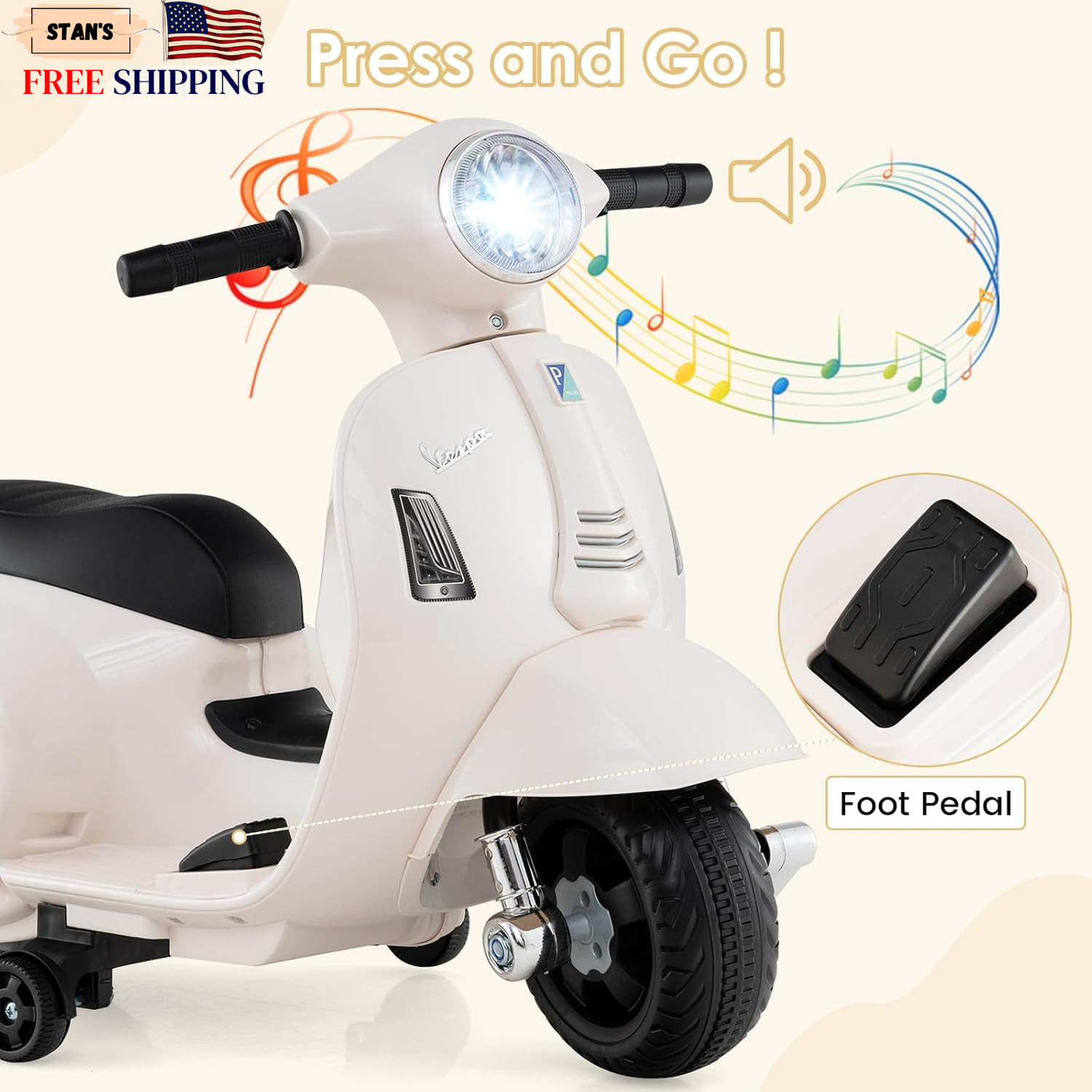 Licensed Vespa Scooter Kids Motorcycle by 6V Ride on Electric Motorcycle wit…