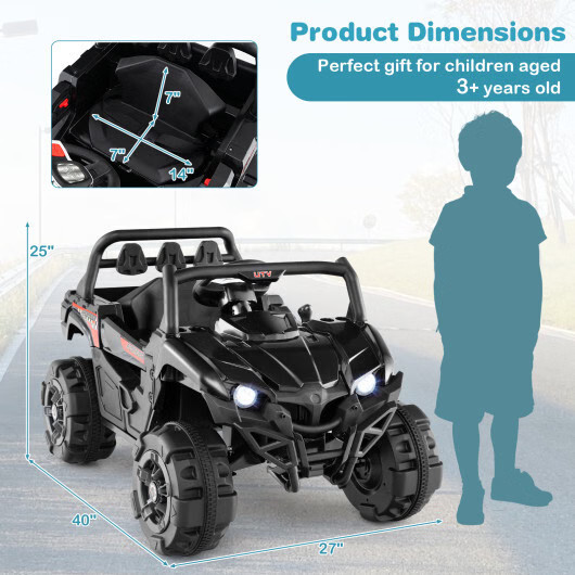 12V Battery Powered Electric Vehicle with Remote Control and 3 Speeds-Black – Co
