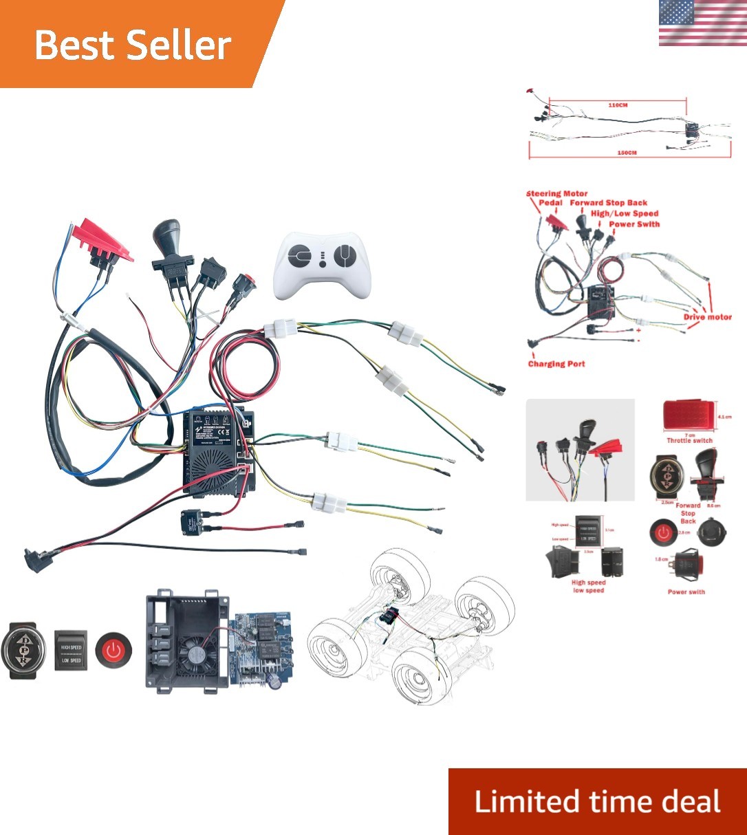 Comprehensive 24V Conversion Kit for Kid’s Ride-On Toys: Remote Control Included