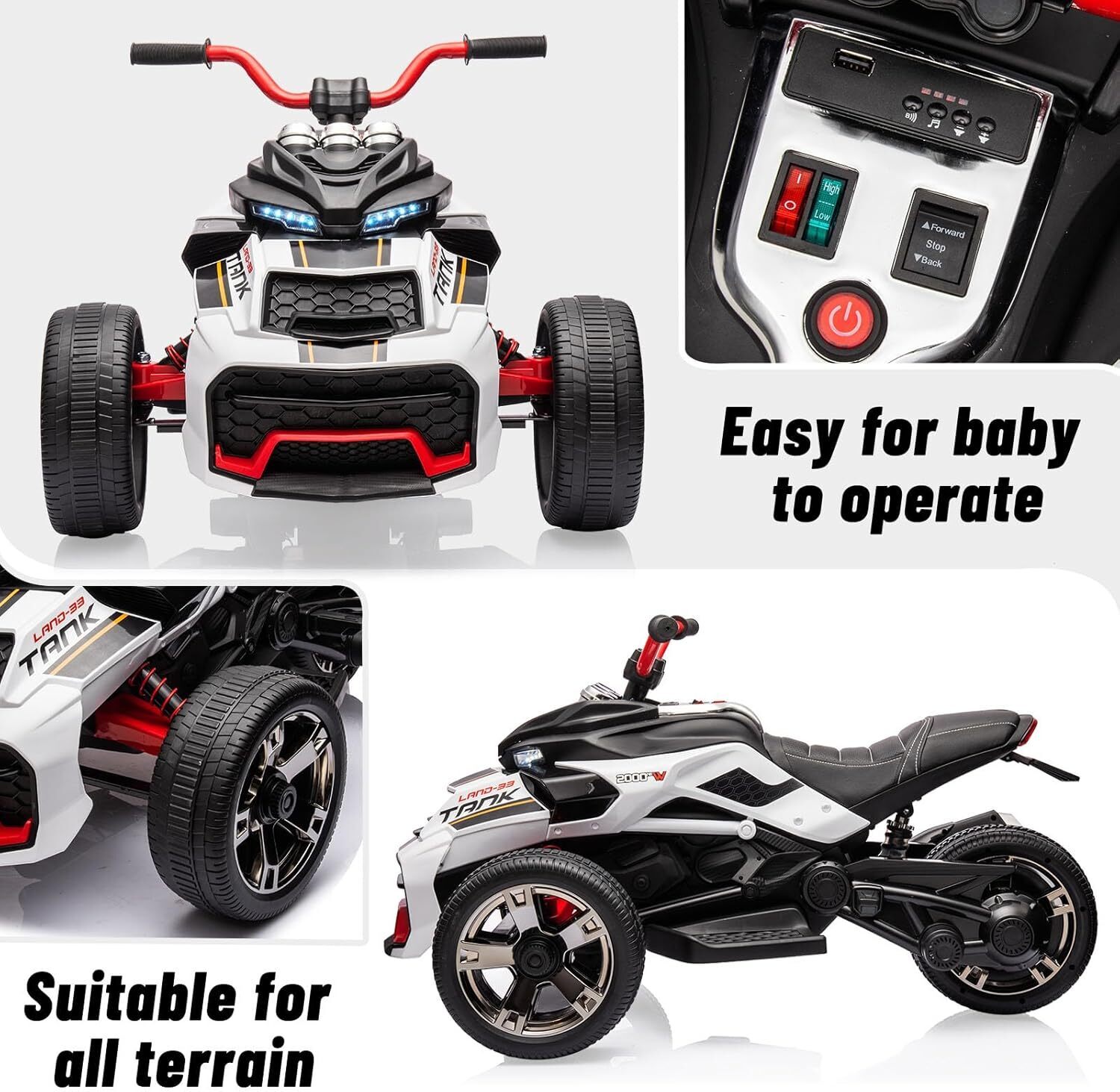 12V Kids Ride On ATV Electric Car Toy Battery Powered Toddler 3-Wheeler Gift