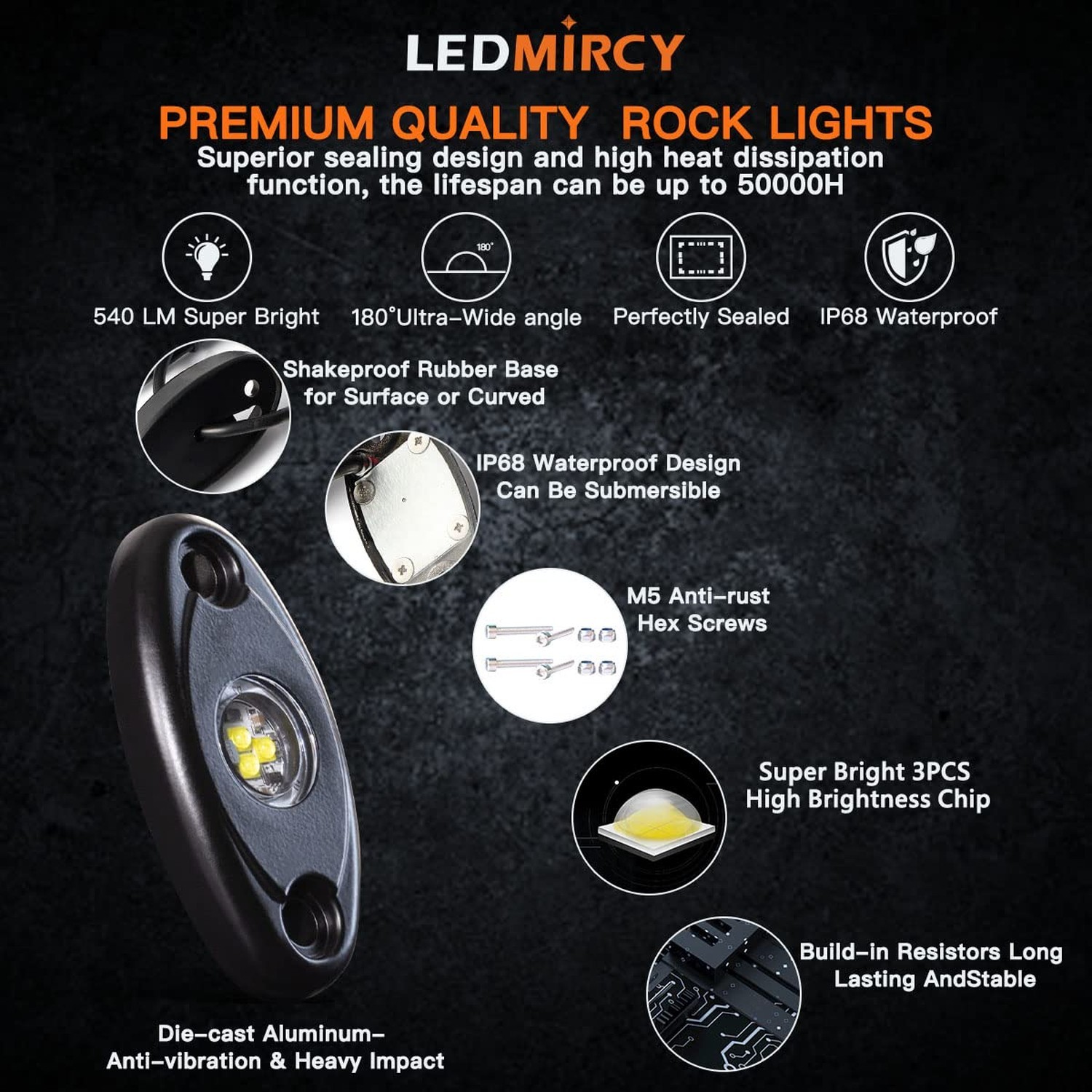 LEDMIRCY R1 LED White Rock Lights 16PCS for Off Road Truck RZR ATV SUV Auto C…