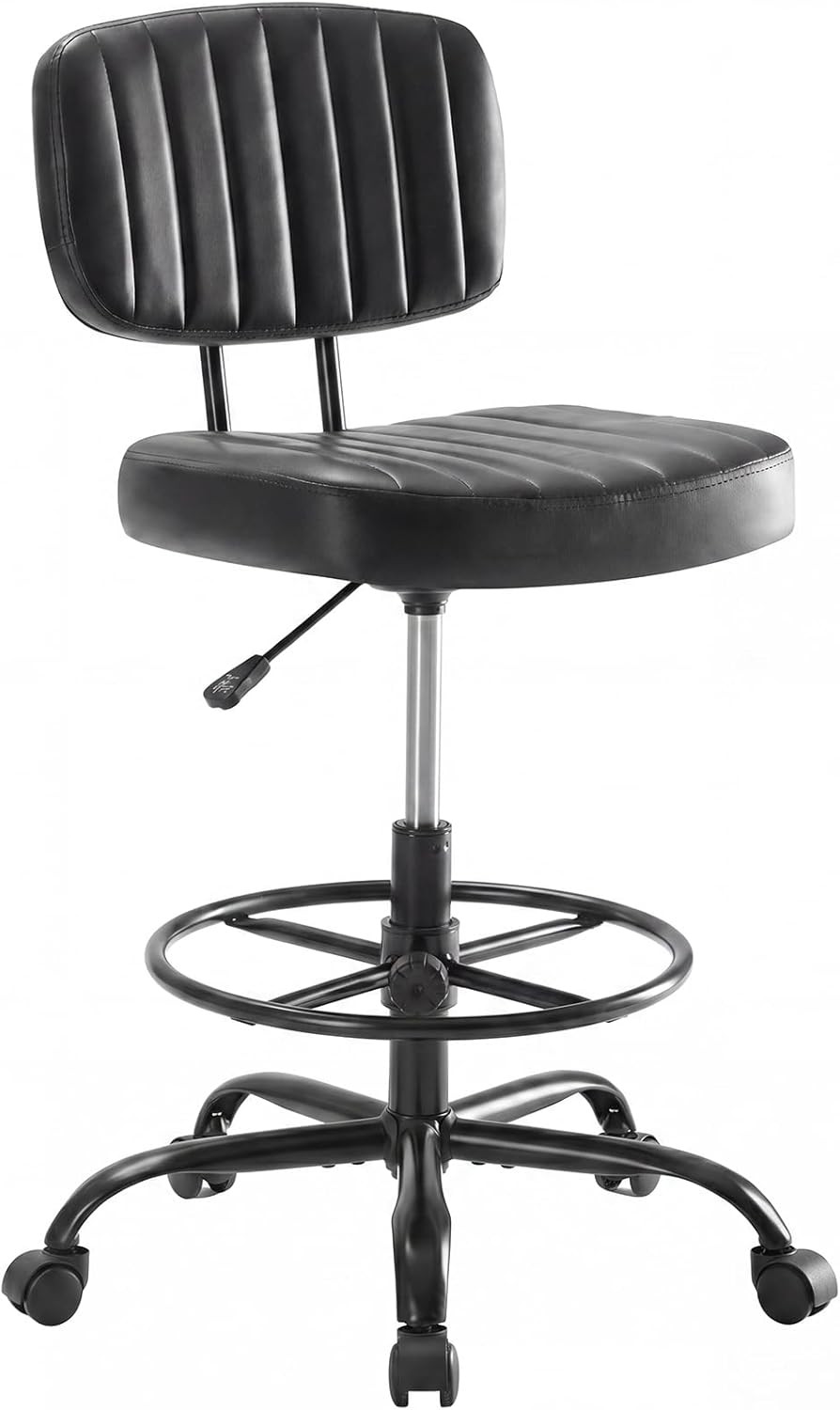 Armless Drafting Chair, Low Back Office Seat with Adjustable Footrest Ring for S
