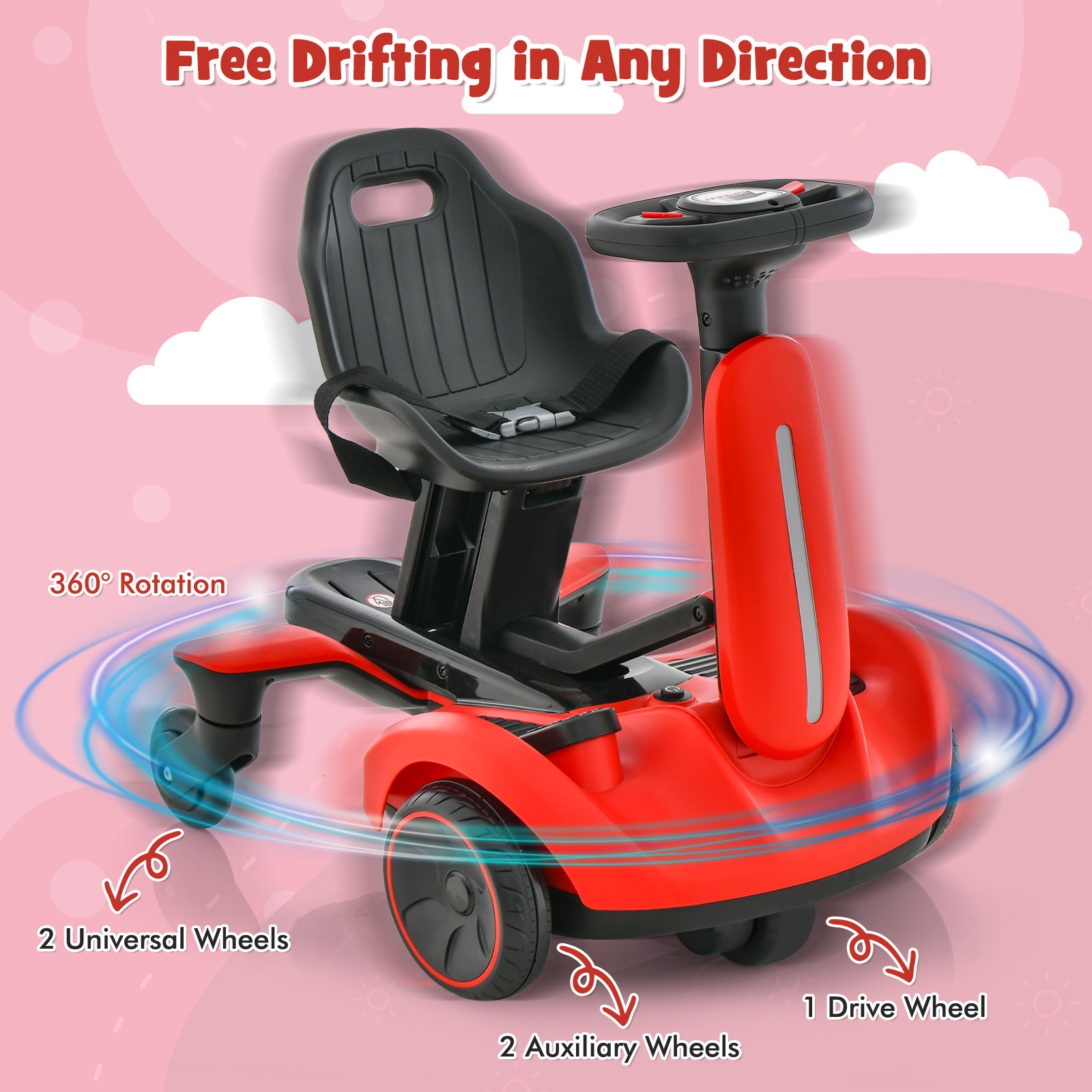 6V Kids Ride On Dri’ Car Electric Dri’ing Go Kart for Kids w/ 360° Spin