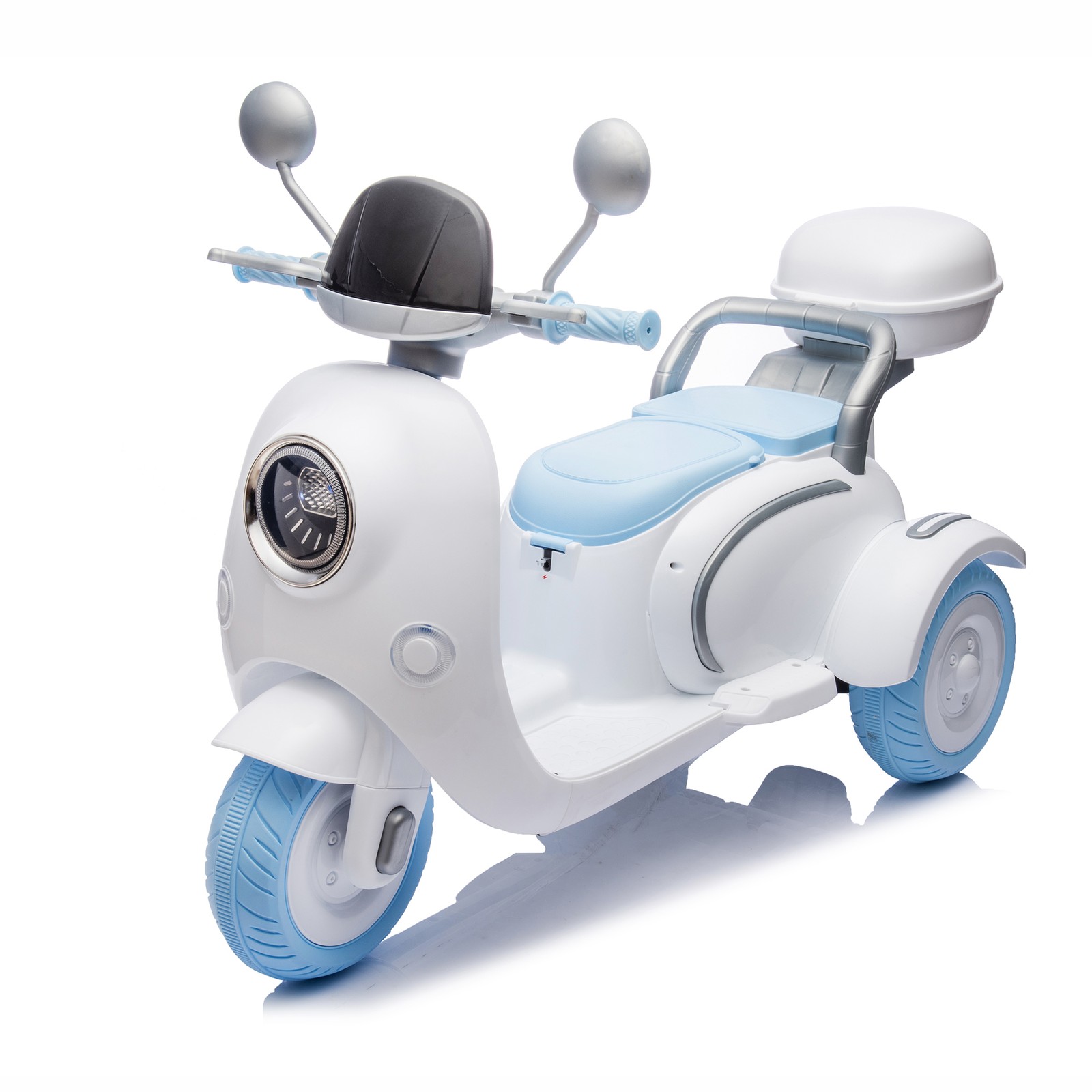 12V Two Motors Kids Ride On Level Up Two-seater 3 Wheel Toy for Kids 3-6 Blue