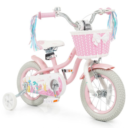 12 Inch Kids Bike Adjustable with Basket and Streamers for Girls Aged 3-4 Years