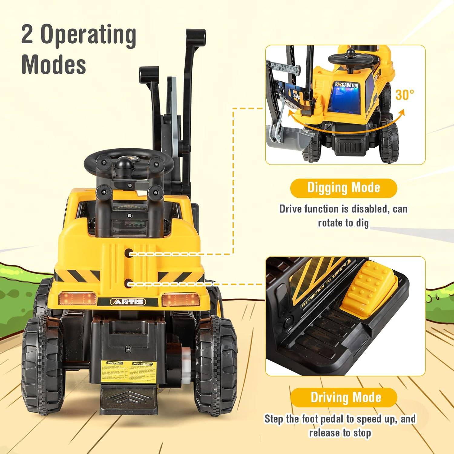 Ride on Excavator, 6V Battery Powered Ride on Construction Vehicles for Kids, un