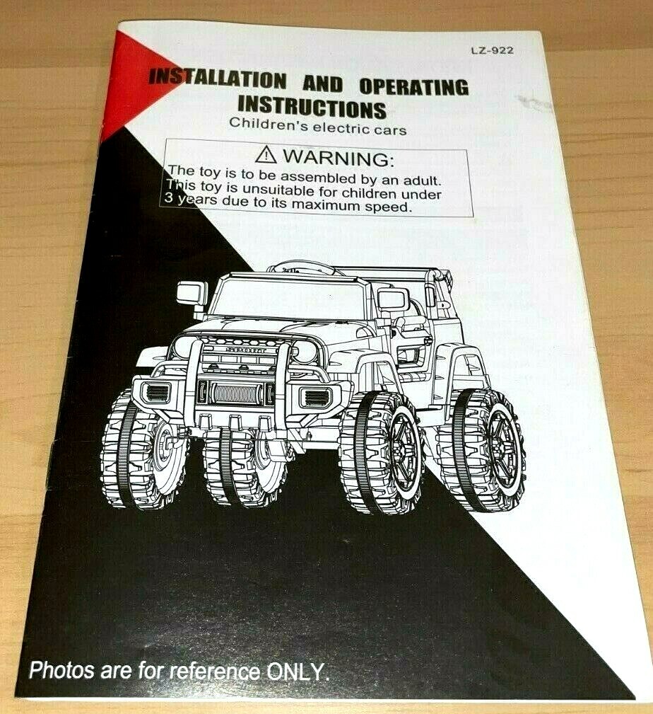 Electric 12V Kids Battery Ride On Car Toy LZ-922 REPLACEMENT OPERATING MANUAL