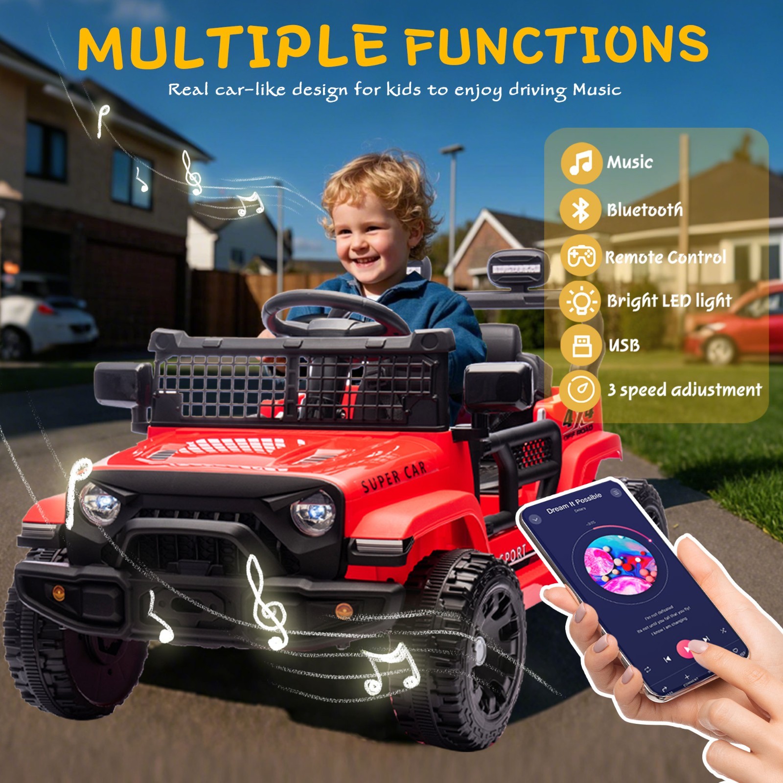 24V Kids Ride on Electric Car w/Remote, Power Wheels Toys for Boys & Girls,Red