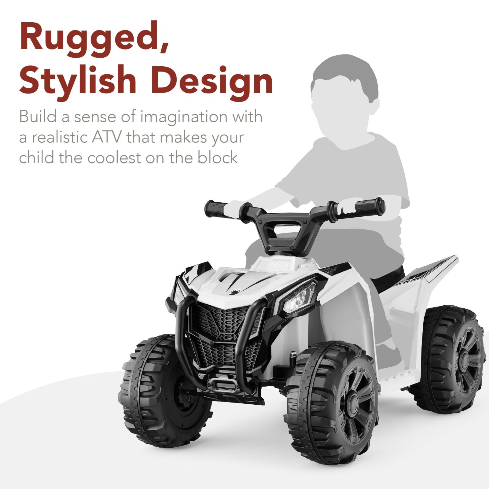 6V Kids Ride On ATV Quad 4-Wheeler Toy Car, Treaded Tires, 1.8MPH Speed, White