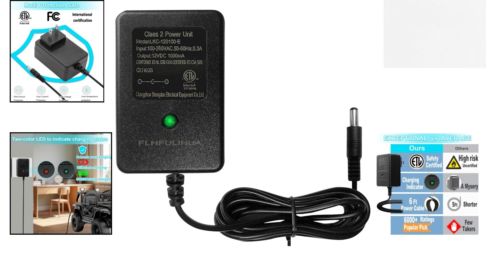 12 Volt Ride-On Toy Charger with LED Indicator – Compatible with Major Brands