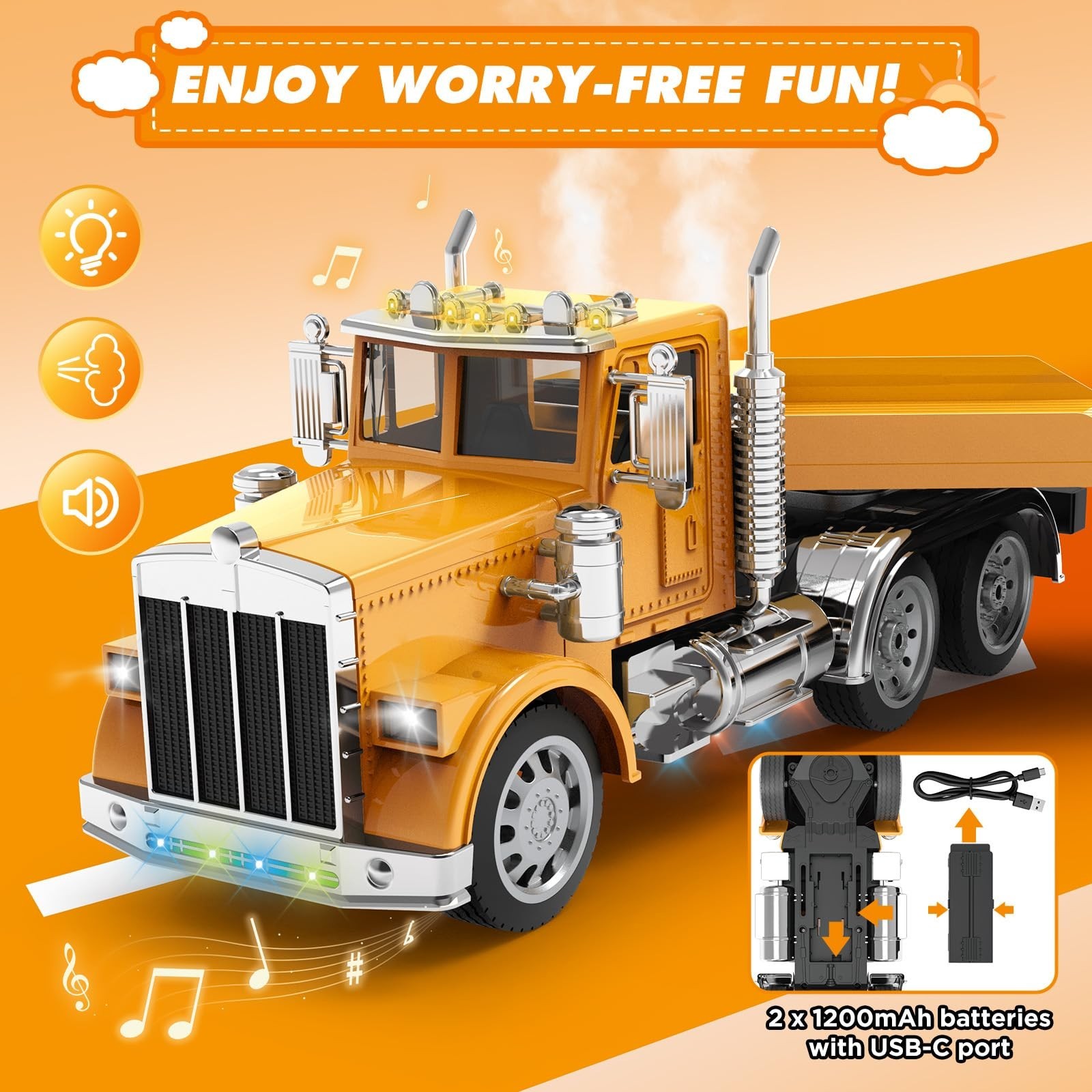 KIDMARKT 39.6″ Giant RC Semi-Trailer Truck for Kids | 16-Channel Remote Contr…