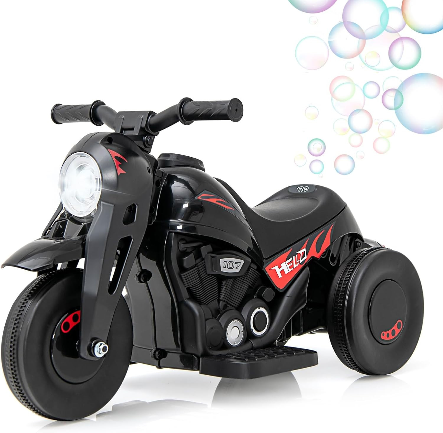 Kids Motorcycle, 6V Electric Ride on Car with Automatic Bubble Function, Foot Pe