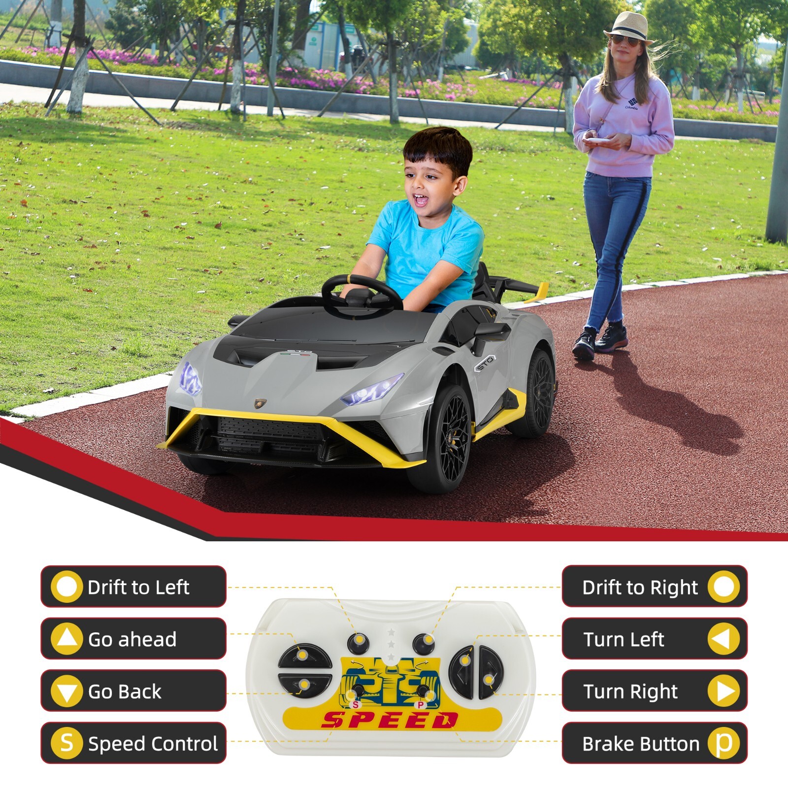 24V TOBBI Kids Electric Ride On Car Licensed Lamborghini STO W/ 360° Drifting