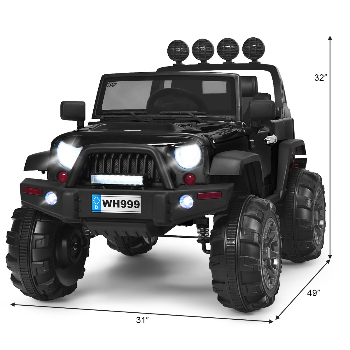 12V Kids Ride On Truck RC Car Spring Suspension w/ LED Light Music Trunk Black