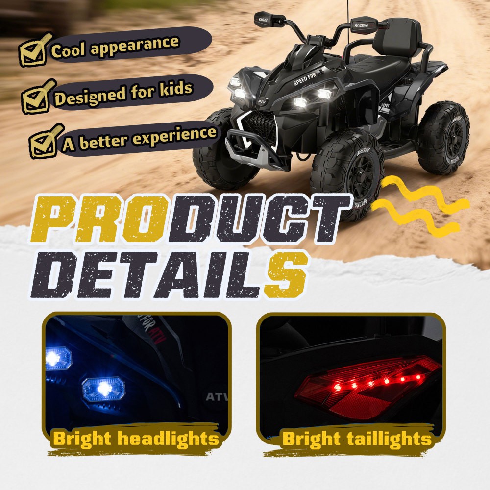 24V Kids Electric ATV with Parent Control Bluetooth Music Lights for Ages 3-12