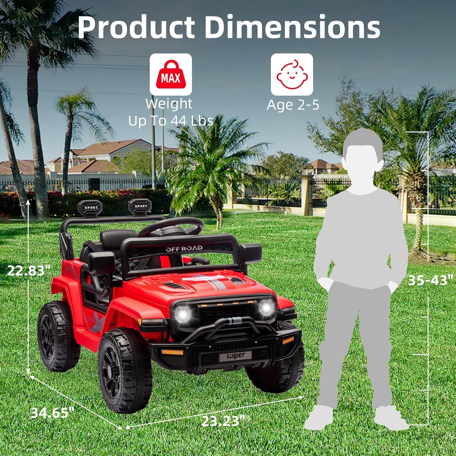 12V Kids Ride On Truck w/ Remote, 2 Speeds, Spring Suspension, LED Lights – Red
