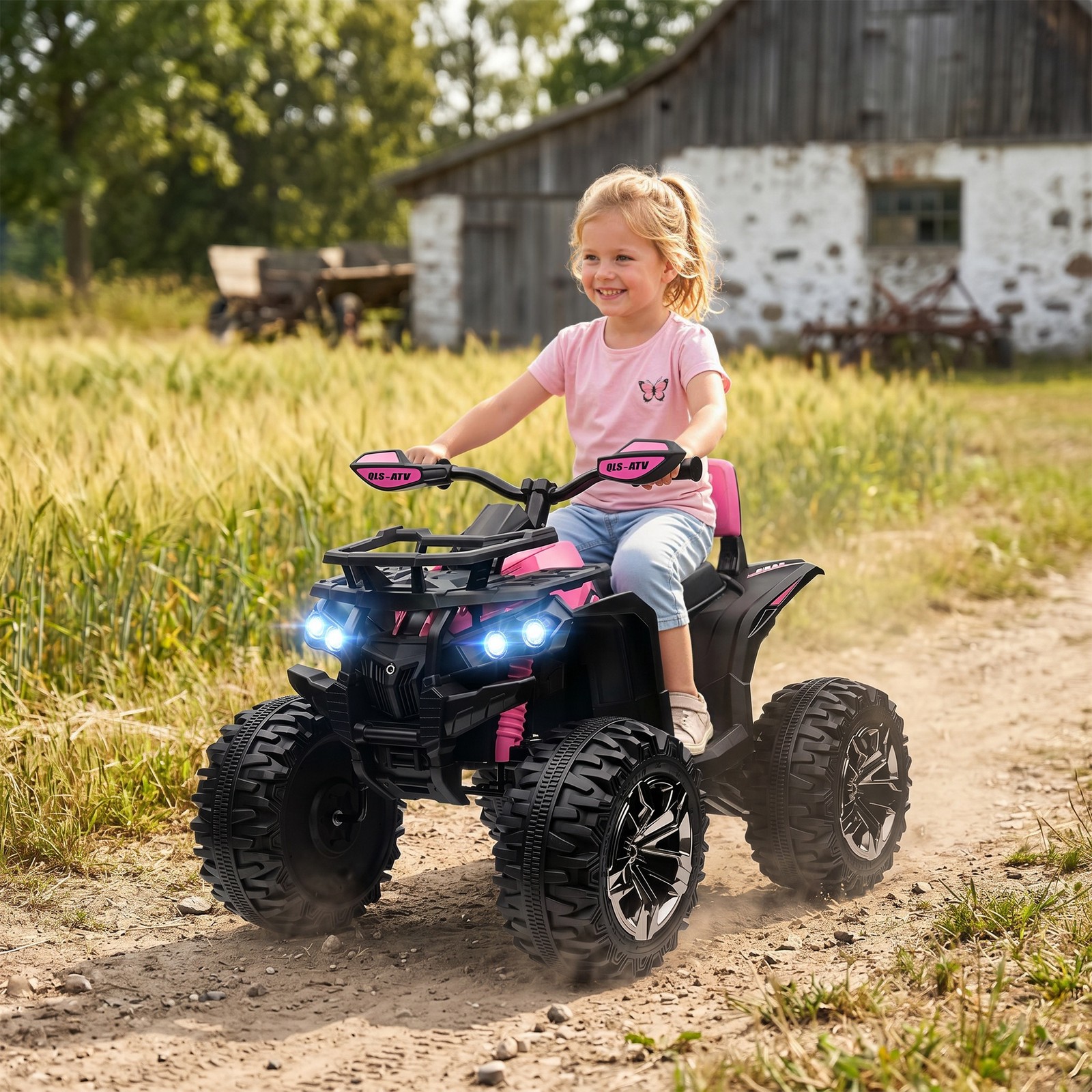 Aosom 12V Kids ATV Quad Car Toy with Music & Headlights, Pink