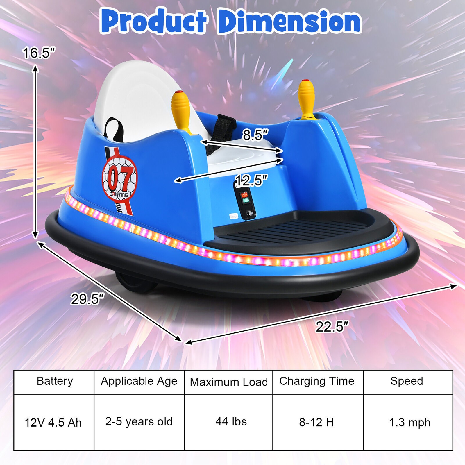 12V Vehicle 360° Spin Race Toy Kids Ride On Bumper Car w/Remote Control Blue