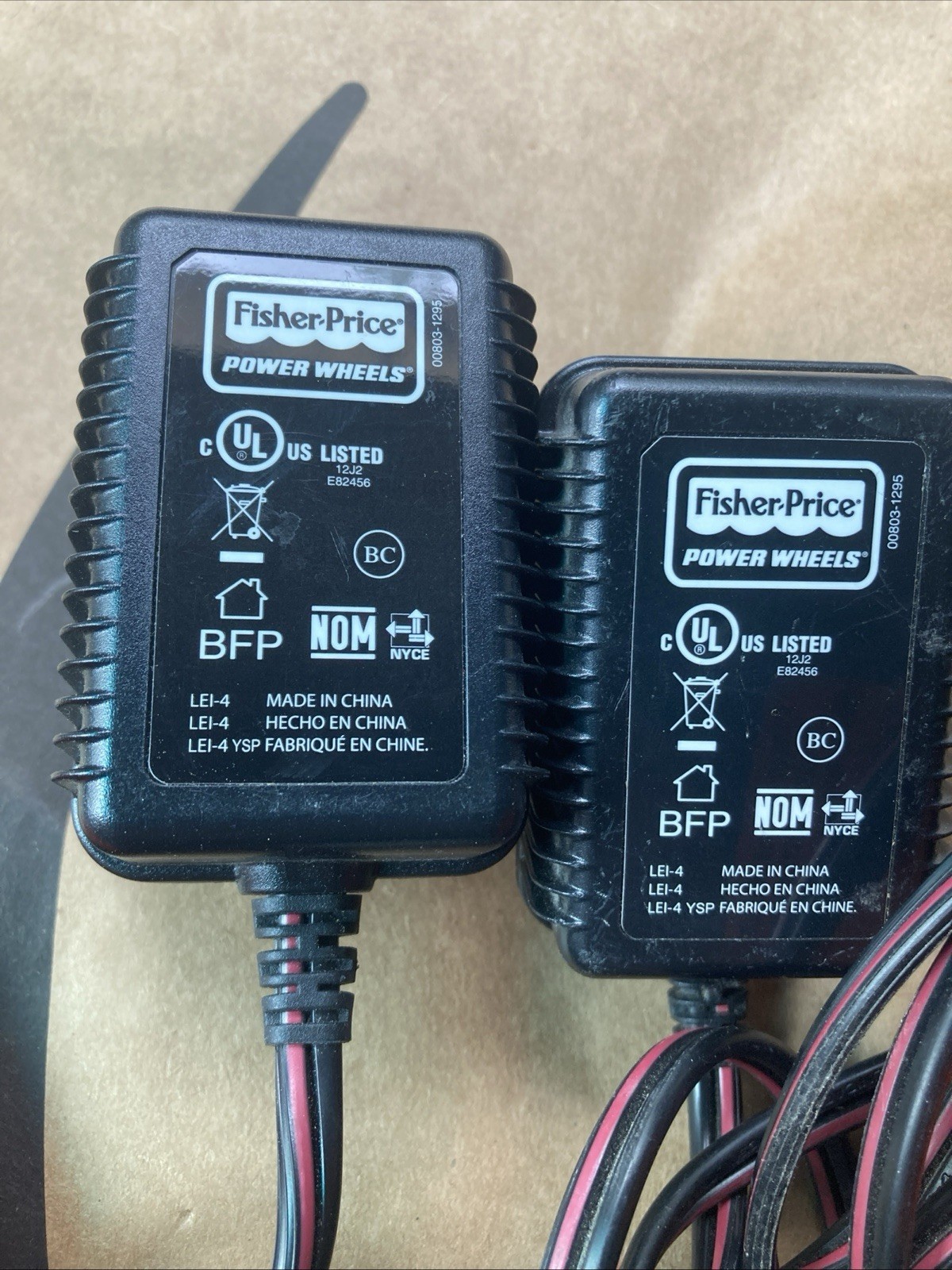 (2) Fisher Price 00801-1778 Power Wheels 12V 1A Adapter Charger Cords, OEM