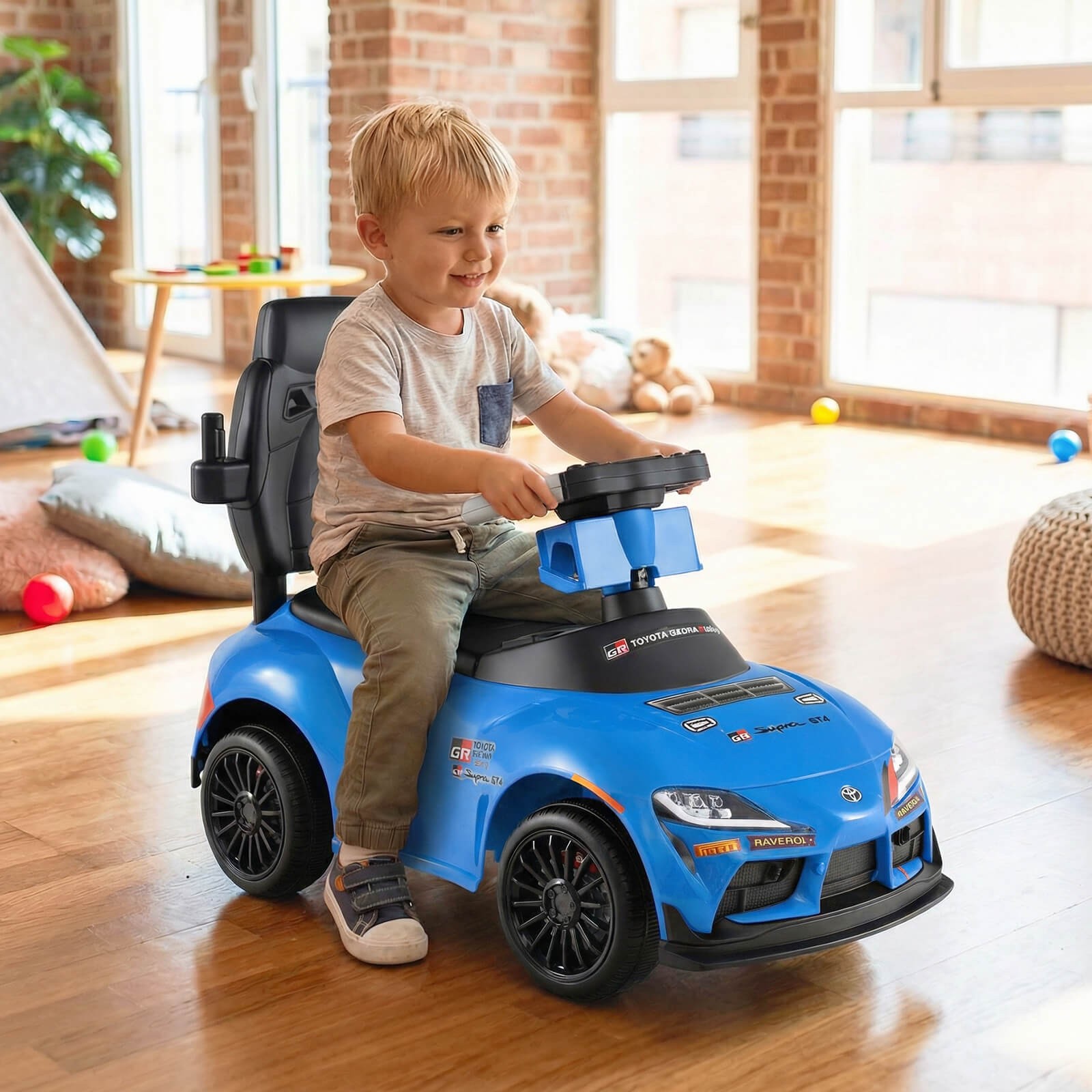 Toyota Licensed Ride on Push Car w/Parent-Control Handle Music Safety Guardrail