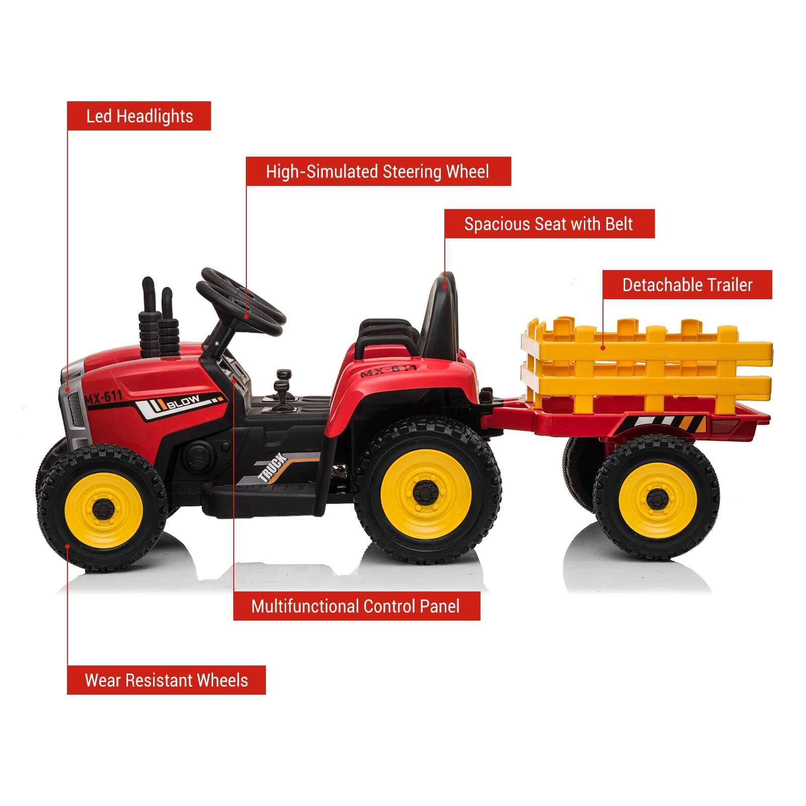 Kids Electric Ride on Tractor with Trailer 12V Battery Powered Car Toy w/ Remote