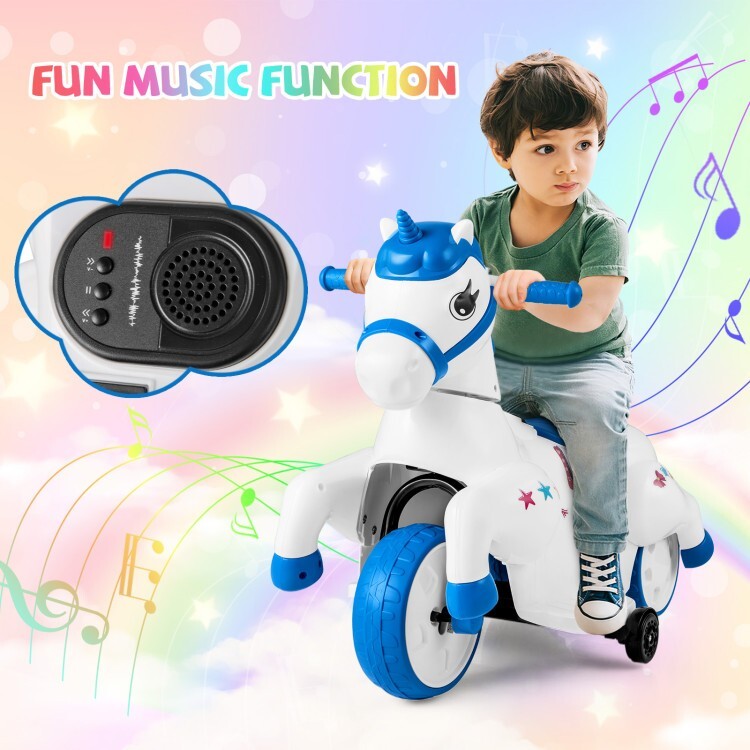 12V Battery Ride on Toy Horse Gift Children w/Training Wheels &Horse Riding Mode