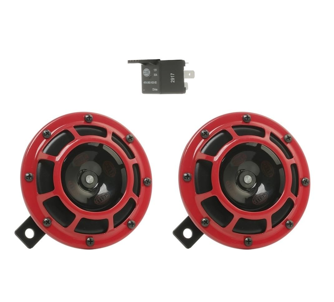 12V High/Low Frequency Super Tone Horn Set B133 Hella Stark Sound Red
