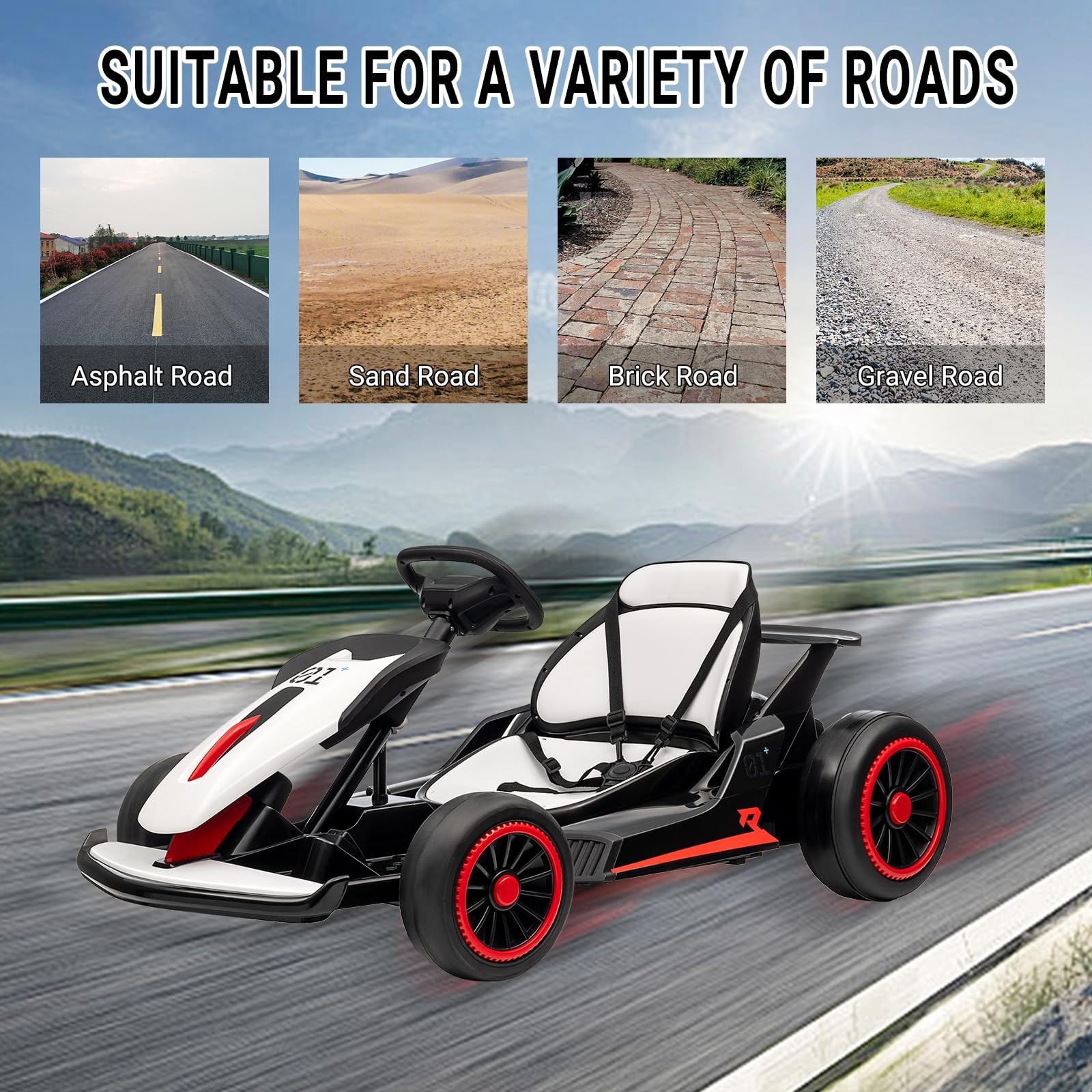 24V Kid Go Kart Electric Drift 200W Dual Motor 360° Drifting 5-Point Safety Belt