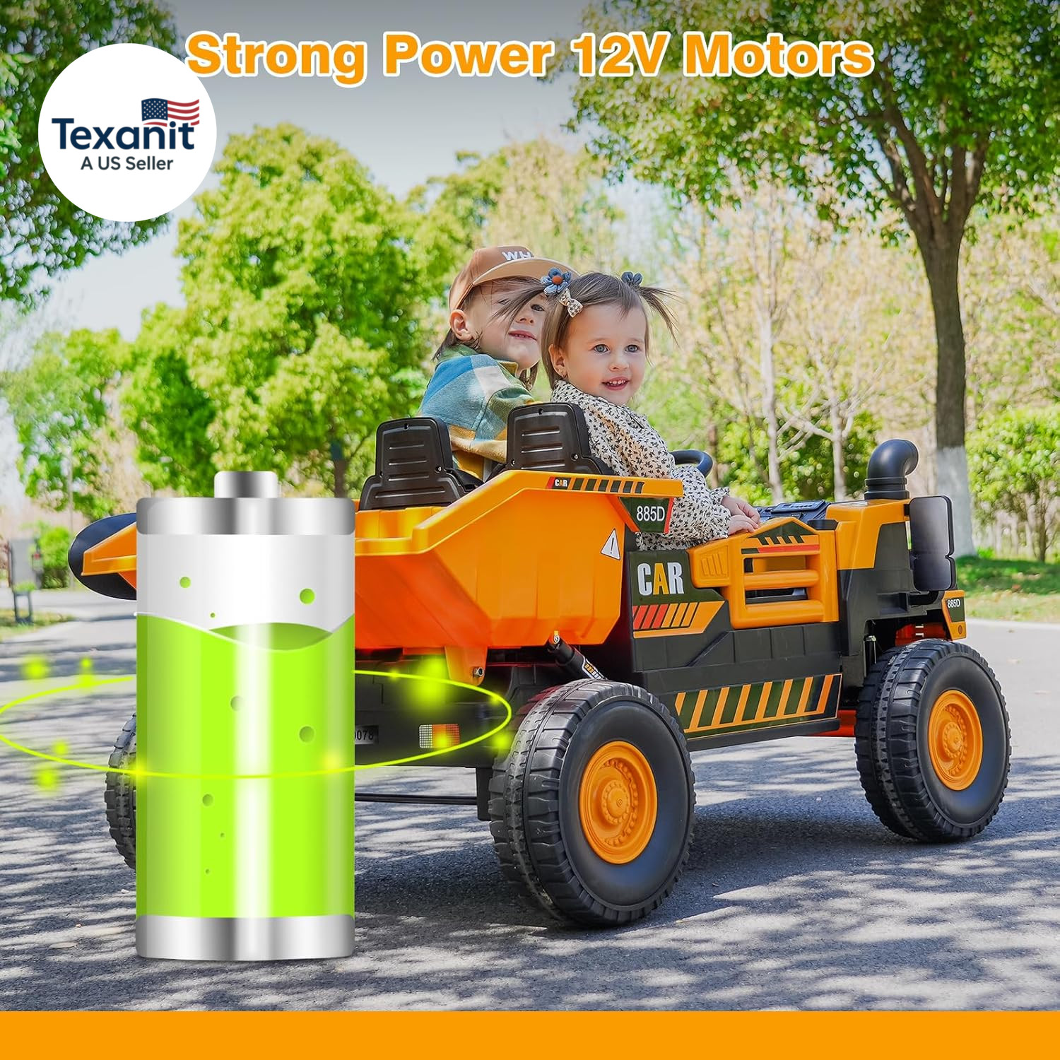 2-Seater Electric Ride on Truck Toy Car Construction Vehicle for Boys, 12V Kids