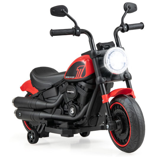 Kids Electric Motorcycle with Training Wheels and LED Headlights-Red – Color: Re