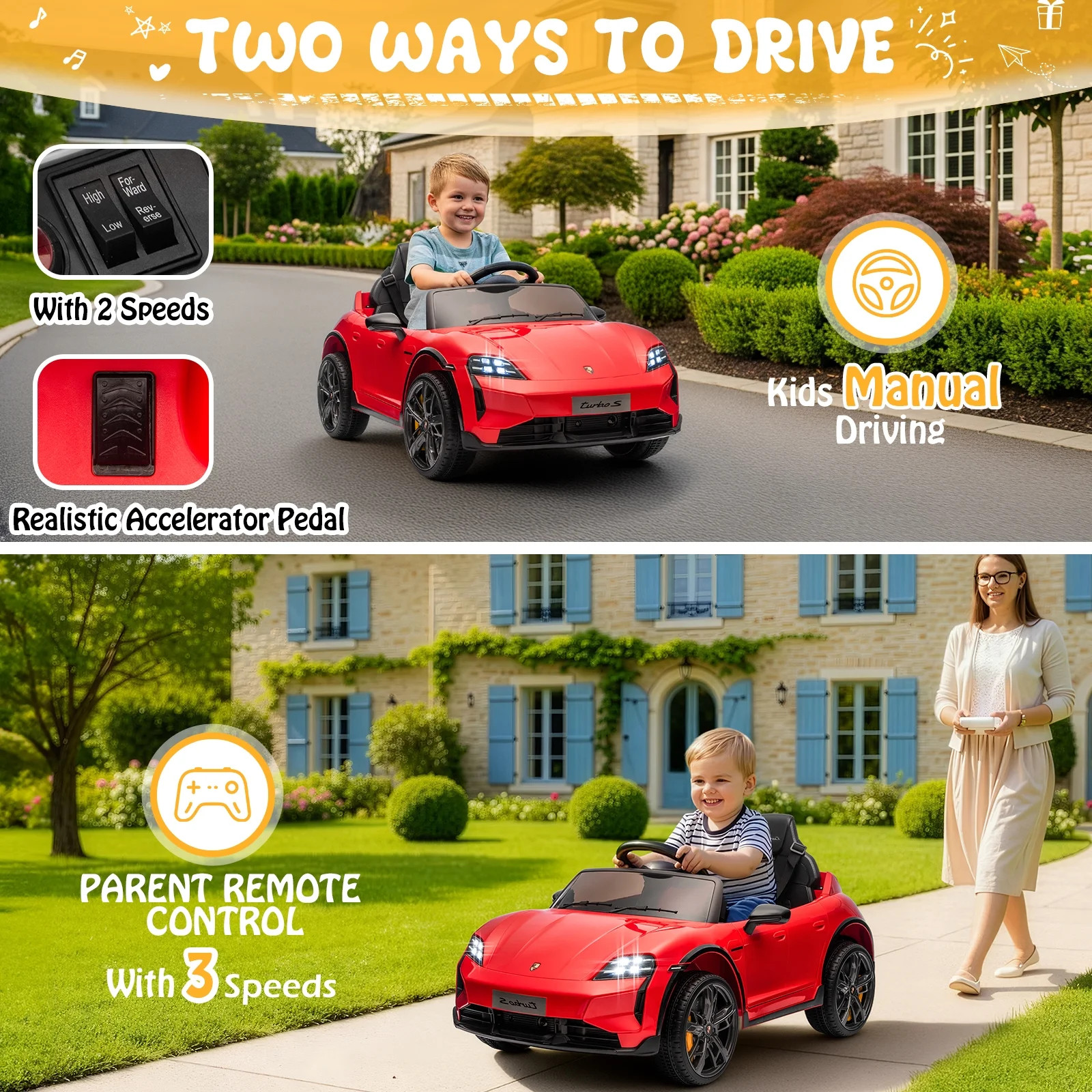 Kids Ride On Car Porsche Taycan 12V Electric Battery Powered Choose Your Color