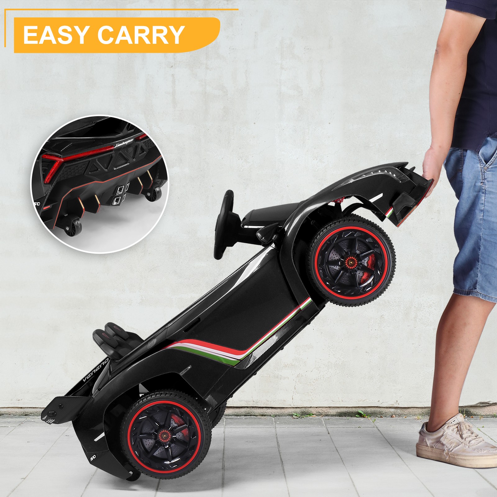 12V Licensed Lamborghini Veneno Electric Ride on Car Toy for Kid Toddler, Black