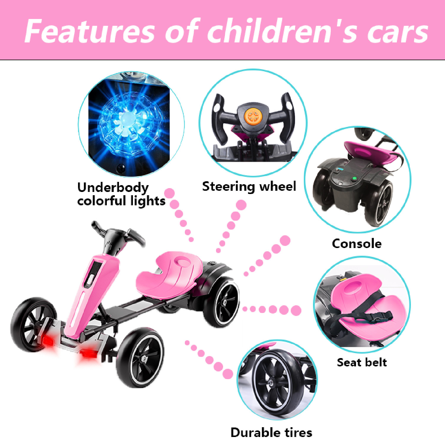 12V Electric Kids Pedal Go Kart Adjustable Seat Ride On Toy 3-6 Years Magenta