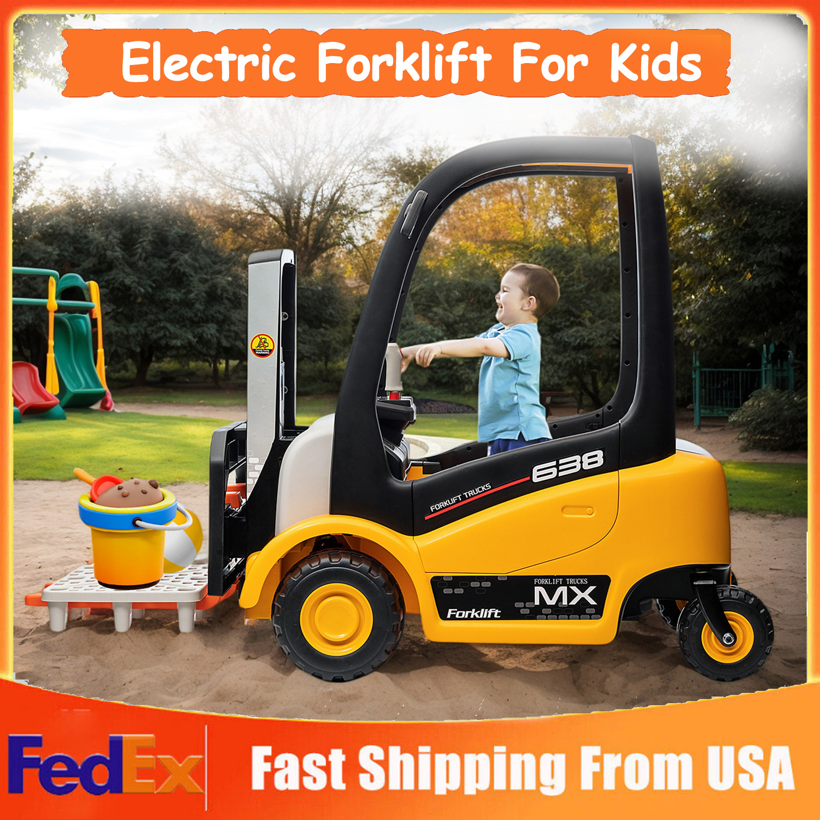 Kids Forklift Ride On Cars W/ Remote Control Battery Powered Electric Vehicle