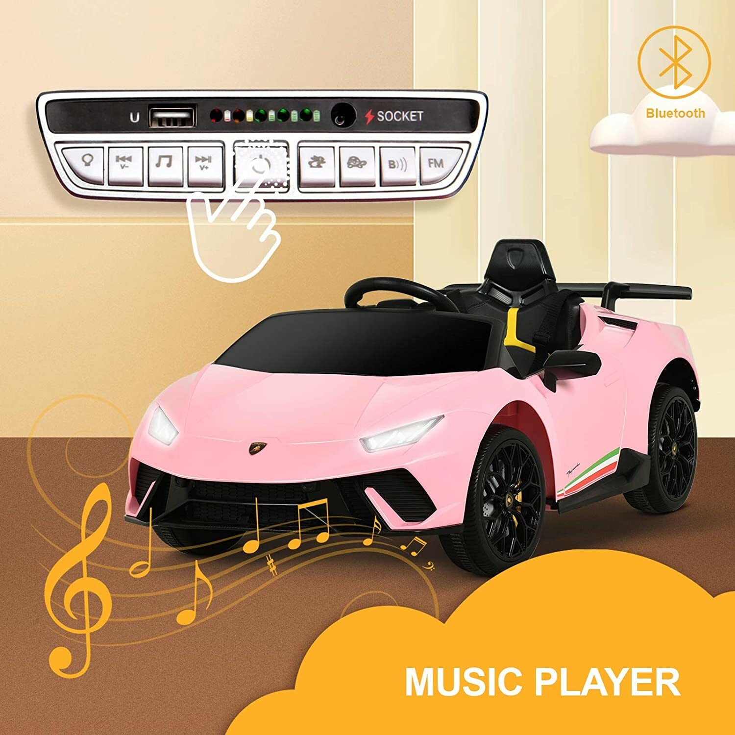 Uenjoy 12V Kids Electric Ride On Car Lamborghini Huracán: Shipping Available