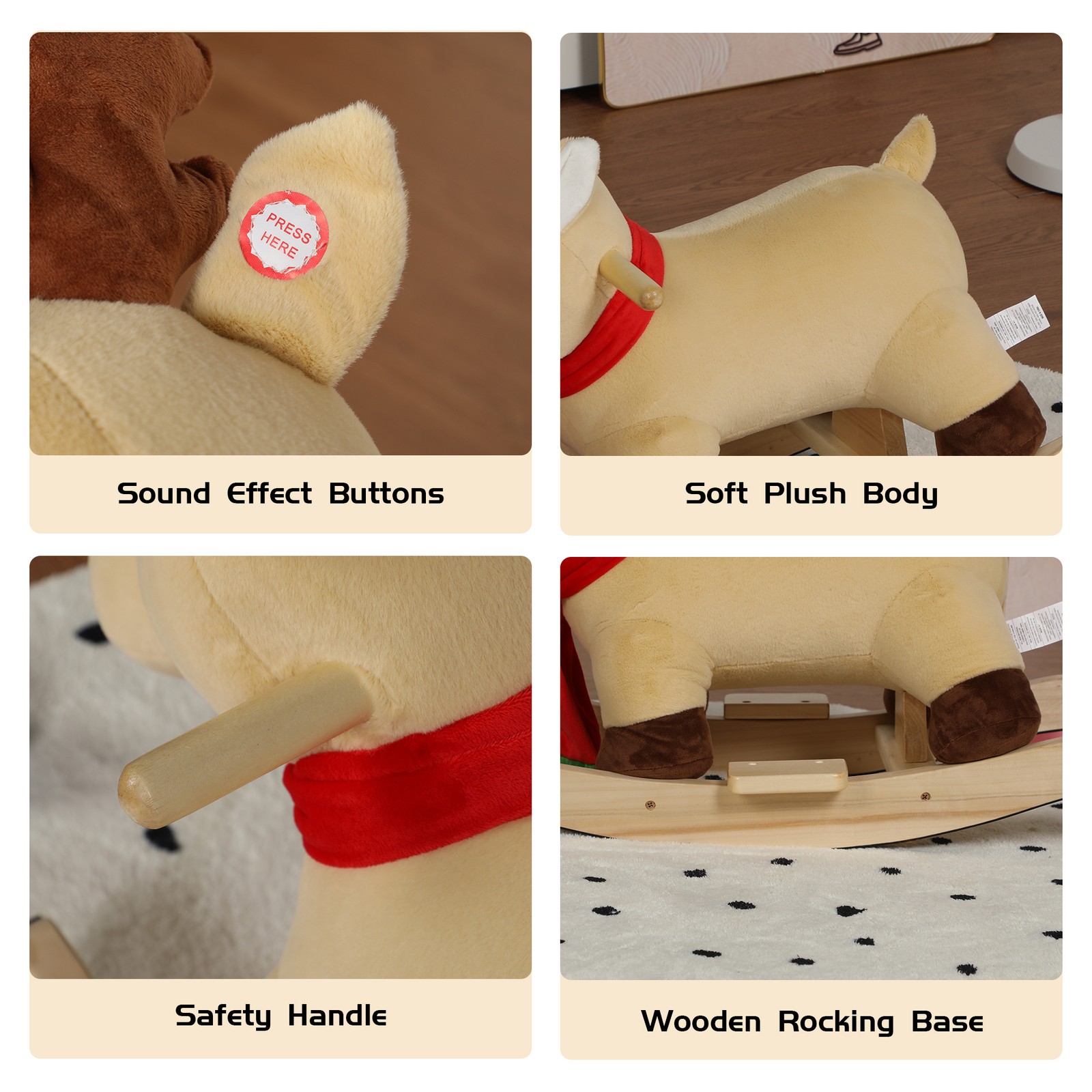 Kids Plush Moose Rocking Ride-On Toy Music Safety Belt 1-3 Years CPC Certified