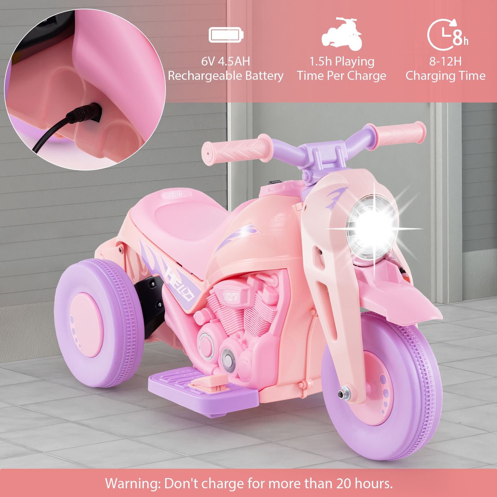 6V Kids Bubble Car Electric Ride on Motorcycle w/ Music Button & LED Headlight