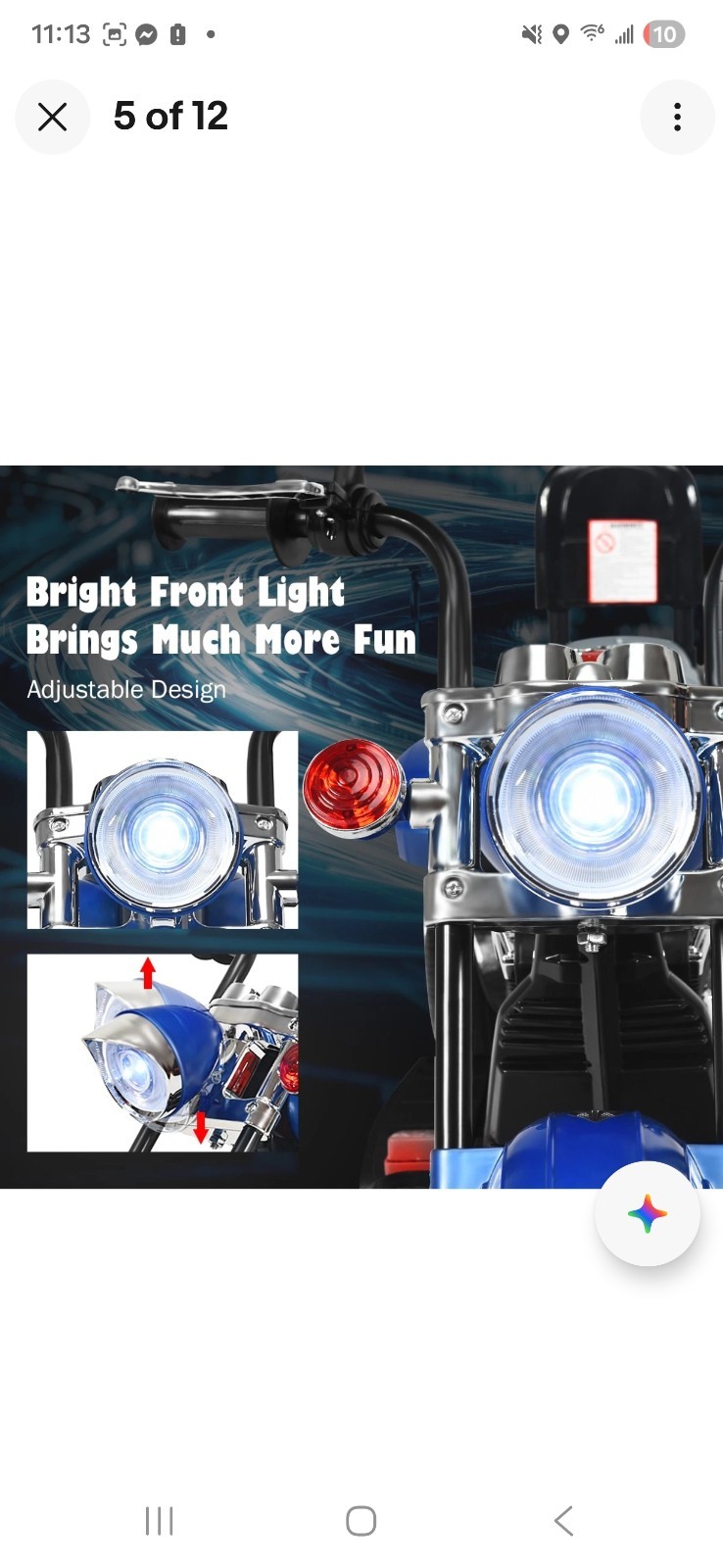 6V Kids Ride On Chopper Motorcycle 3 Wheel Trike with Headlight and Horn Blue